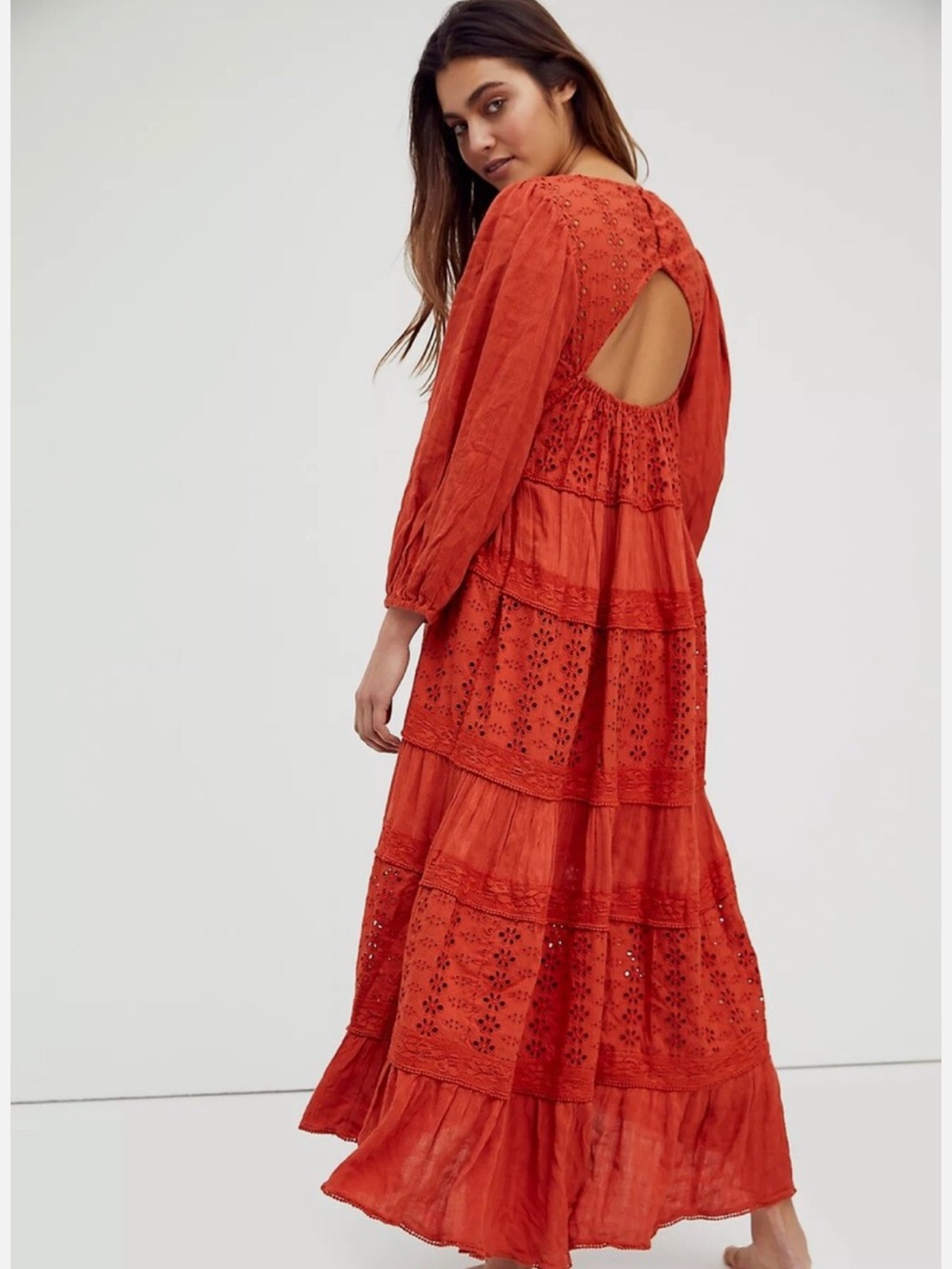 FREE PEOPLE Bohemian Red Tiered Maxi Dress - Picture 9 of 11